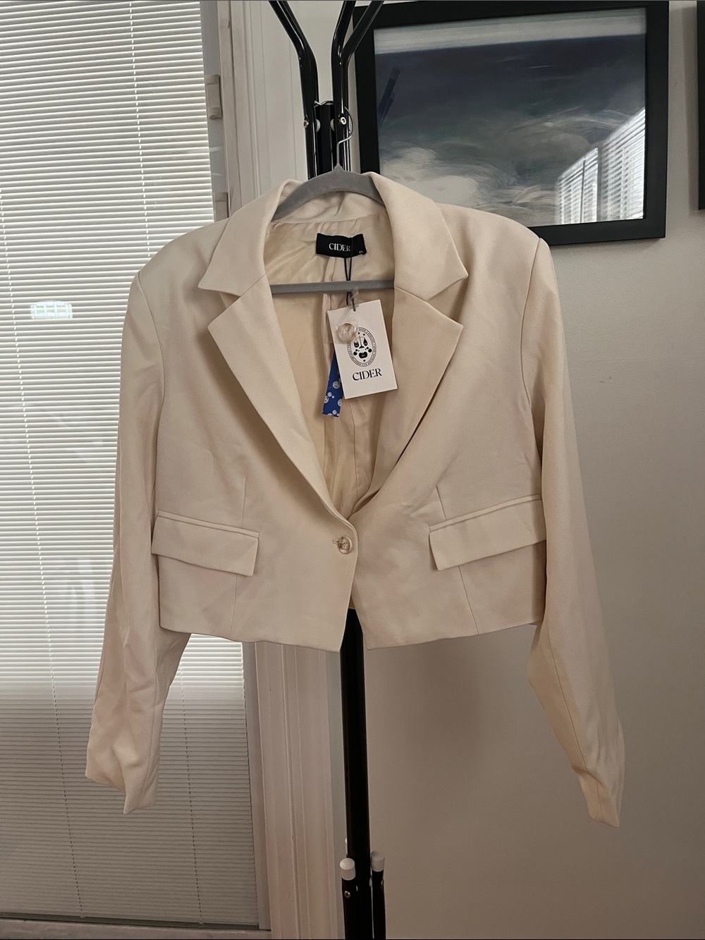 Cider Women's Cream Cropped Single-Button Blazer